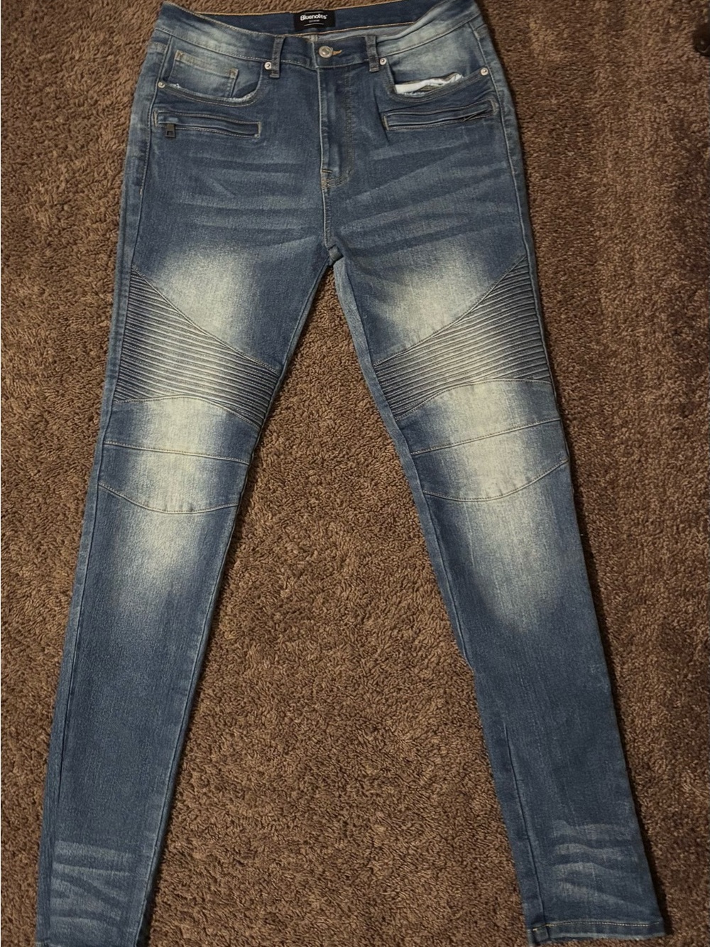 Bluenotes Men’s Skinny Moto Ribbed Blue Jeans